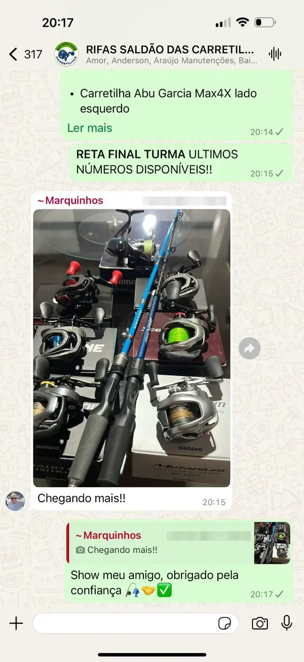 Feedback do cliente Marquinhos no grupo: carretilhas Shimano Metanium recebidas